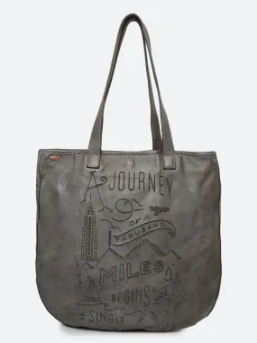 Rhoda: Grey Leather Shopper With Lazer Quote