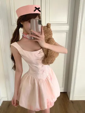 Rose romance 3D flower petals mini dress