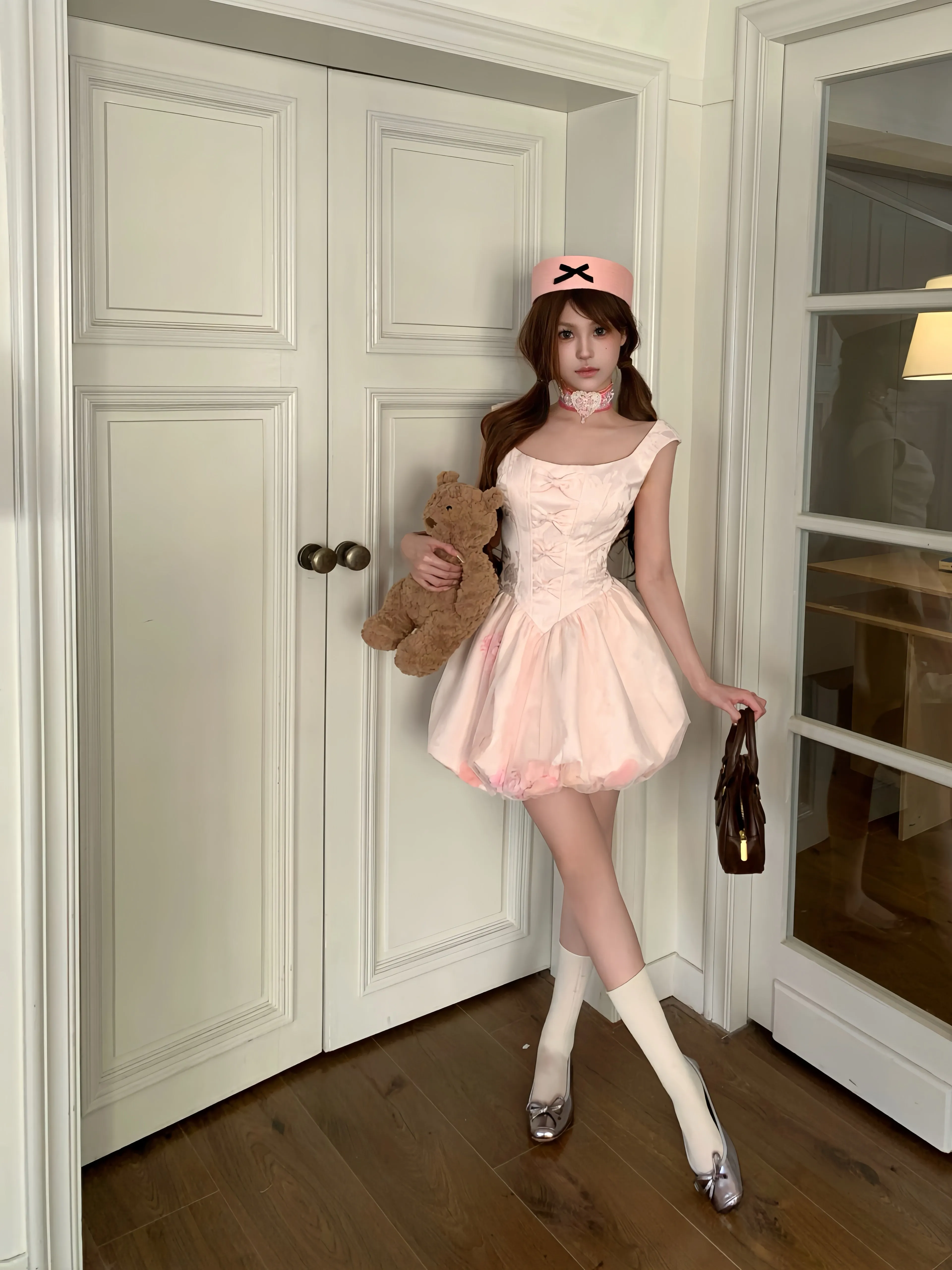 Rose romance 3D flower petals mini dress