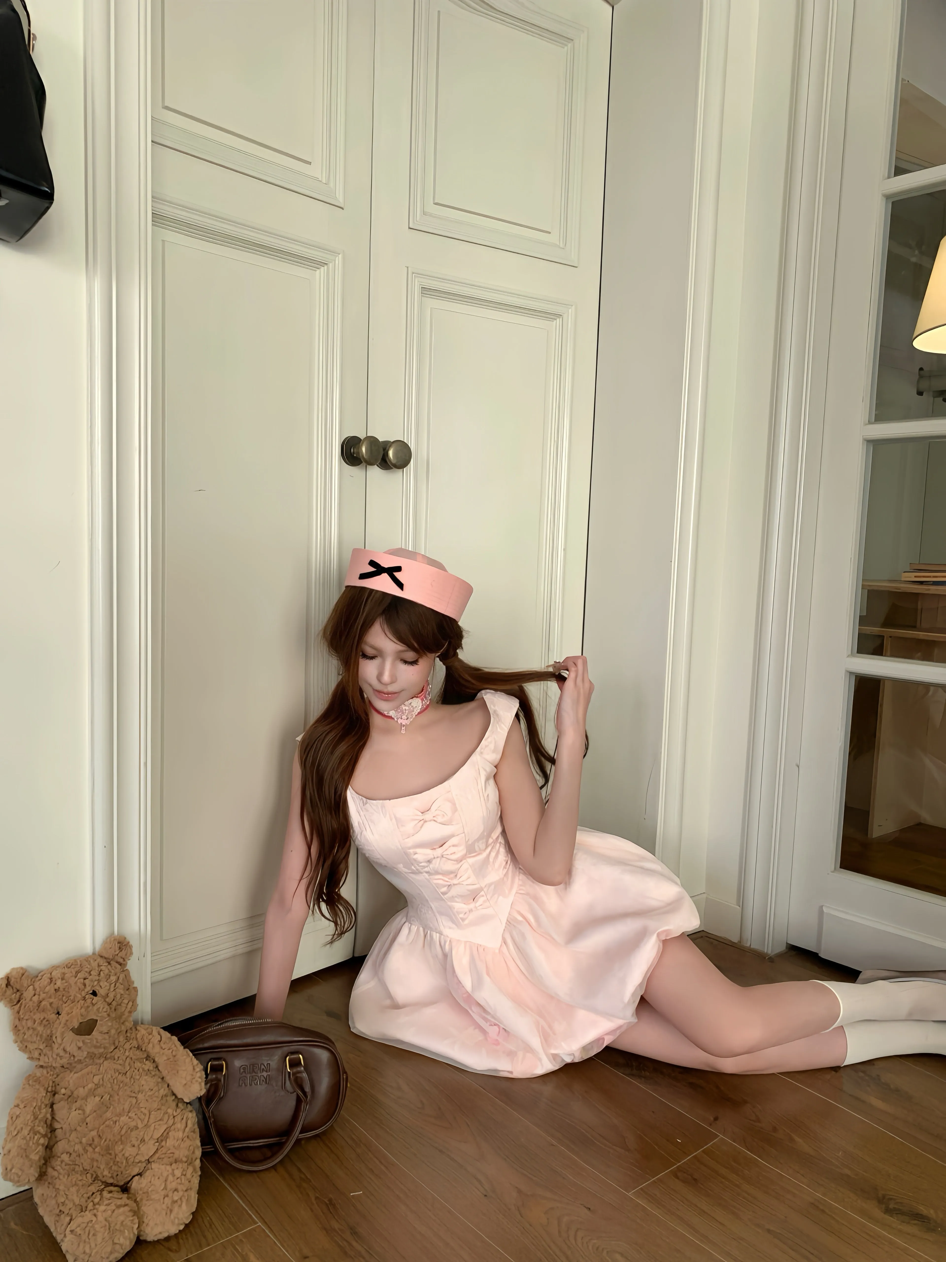Rose romance 3D flower petals mini dress