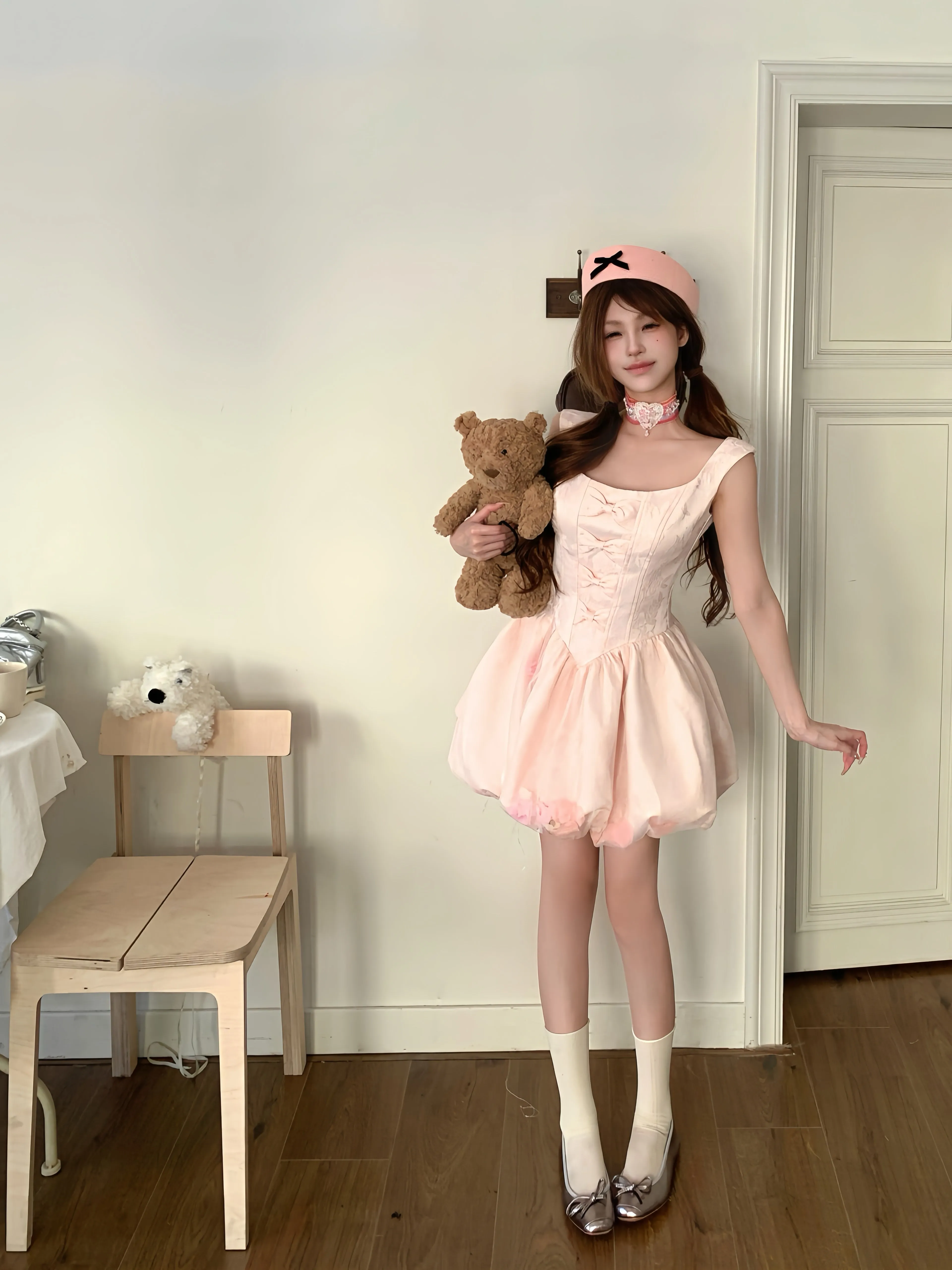 Rose romance 3D flower petals mini dress