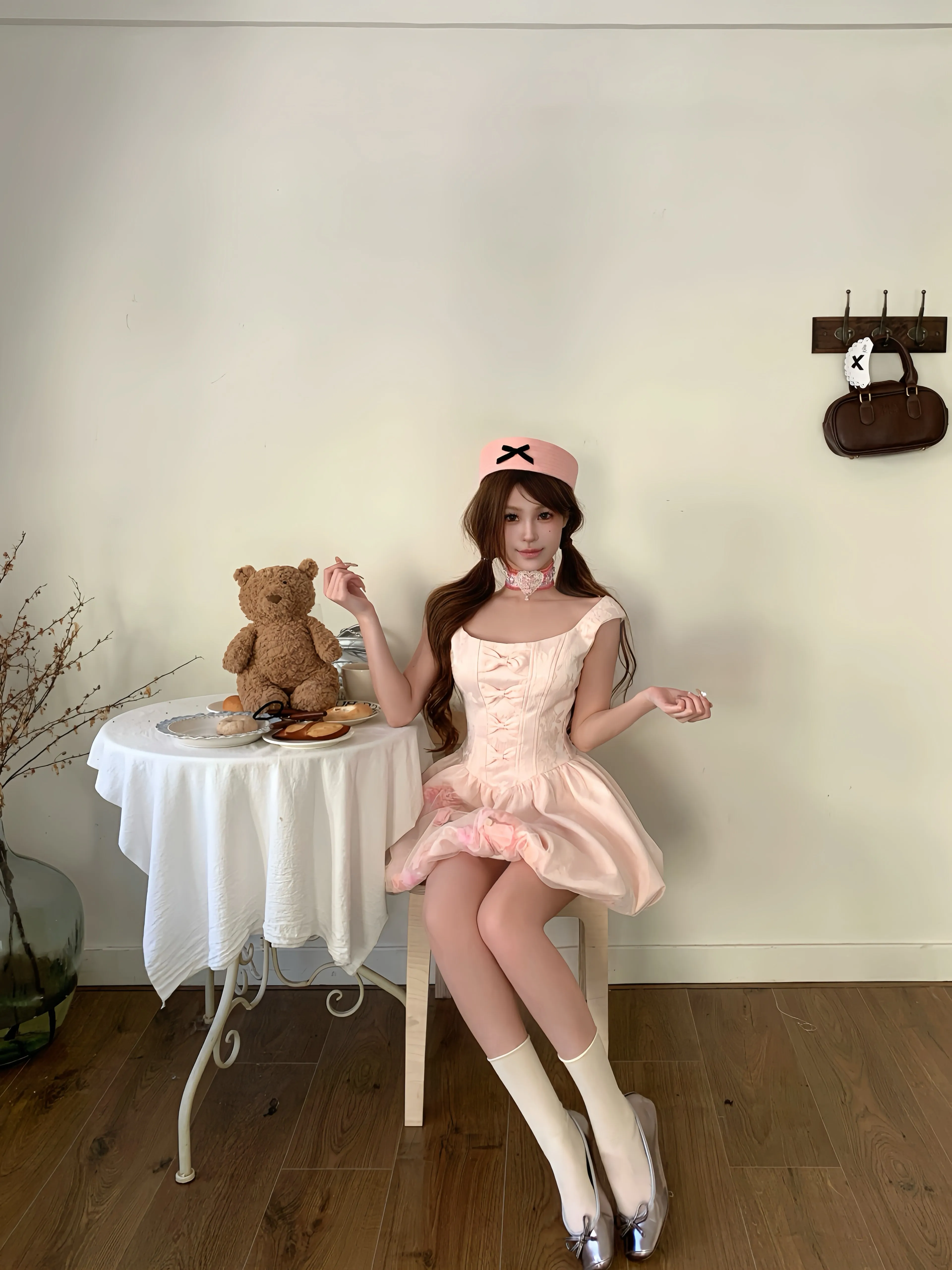 Rose romance 3D flower petals mini dress