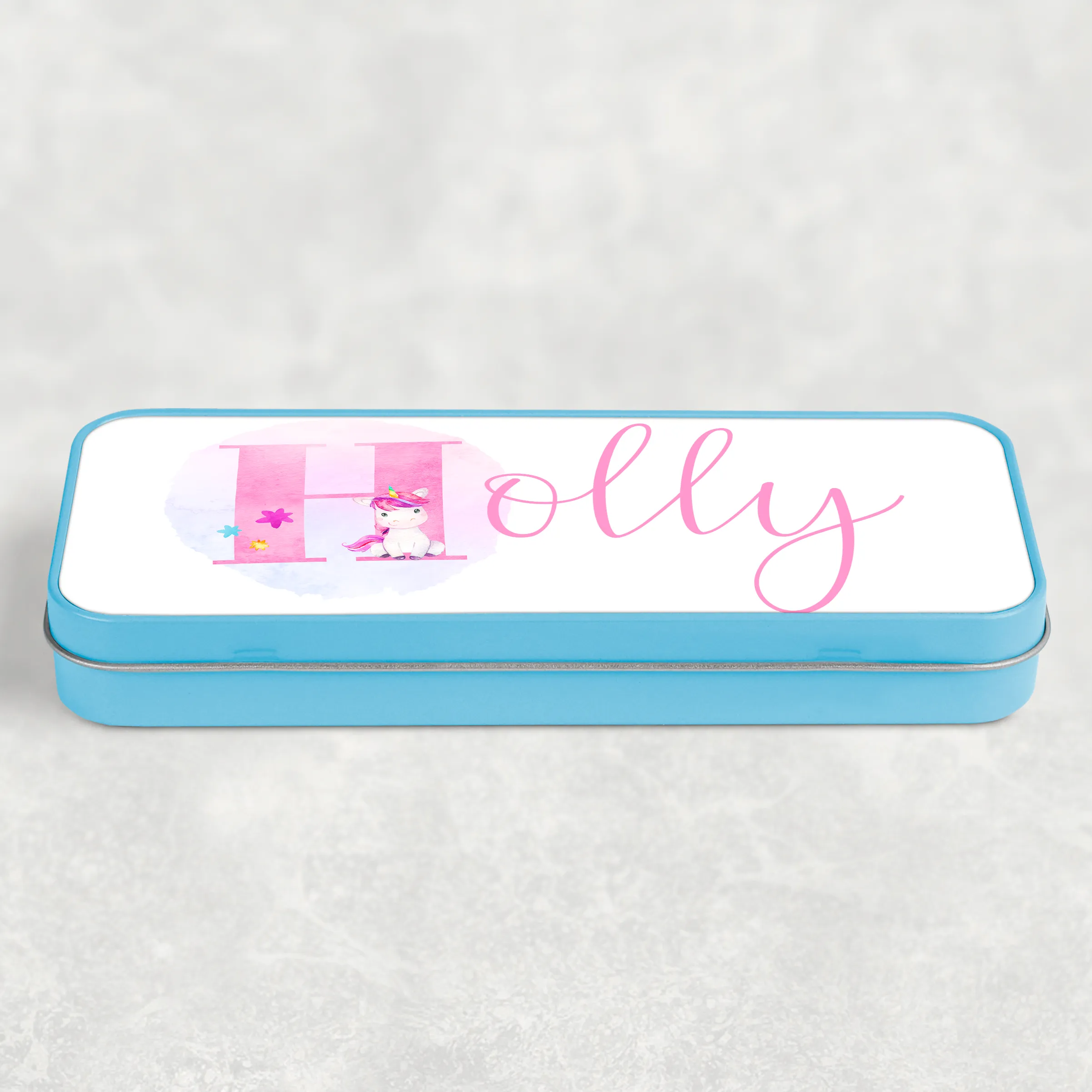 Unicorn Alphabet Personalised School Pencil Tin