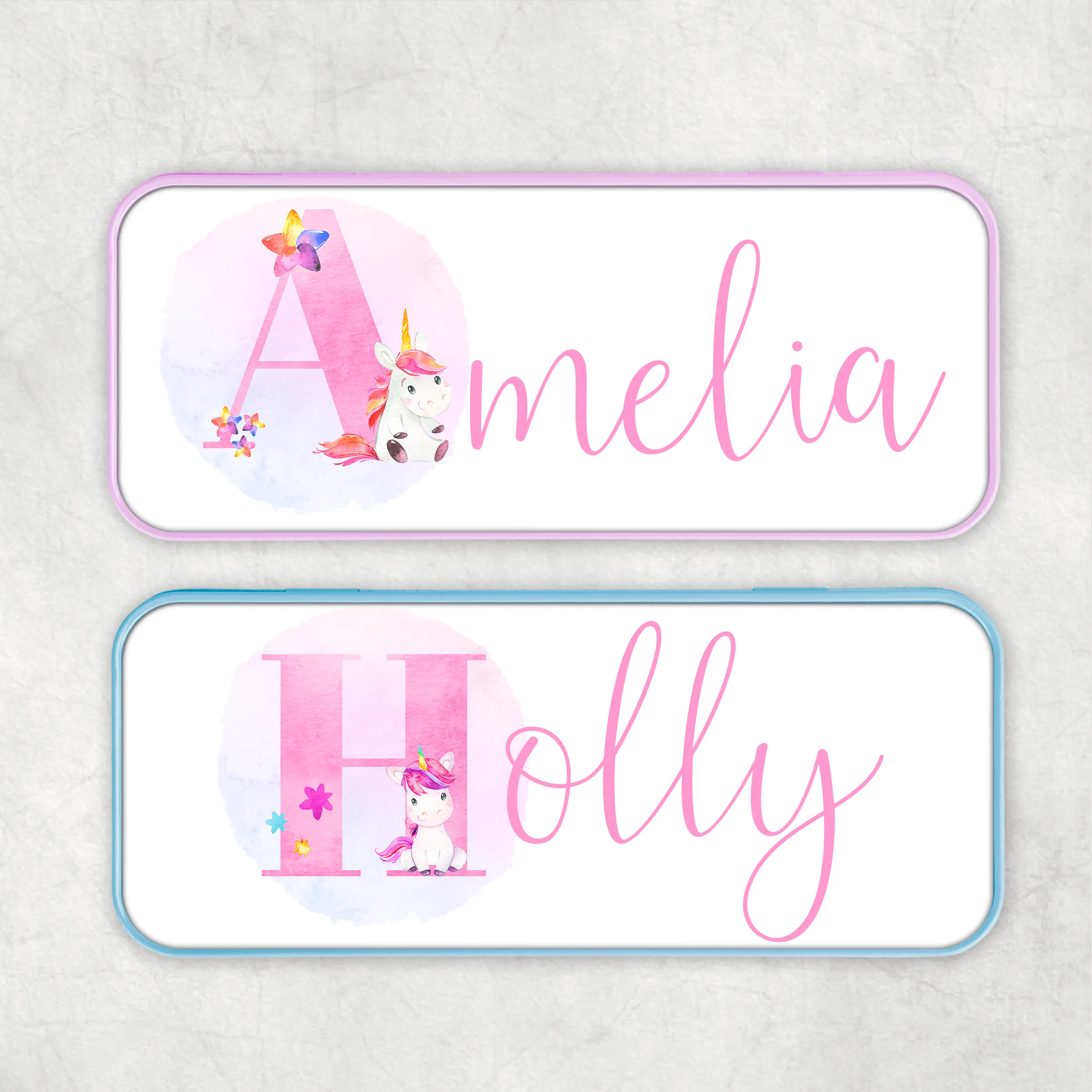 Unicorn Alphabet Personalised School Pencil Tin