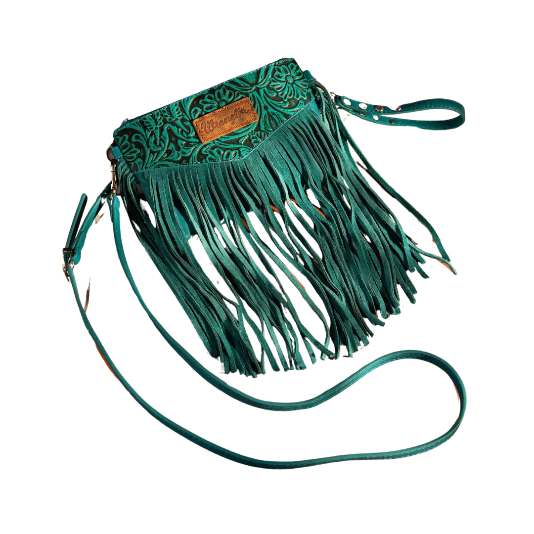 Wrangler Women's Vintage Floral Tooled Crossbody Turquoise Bag