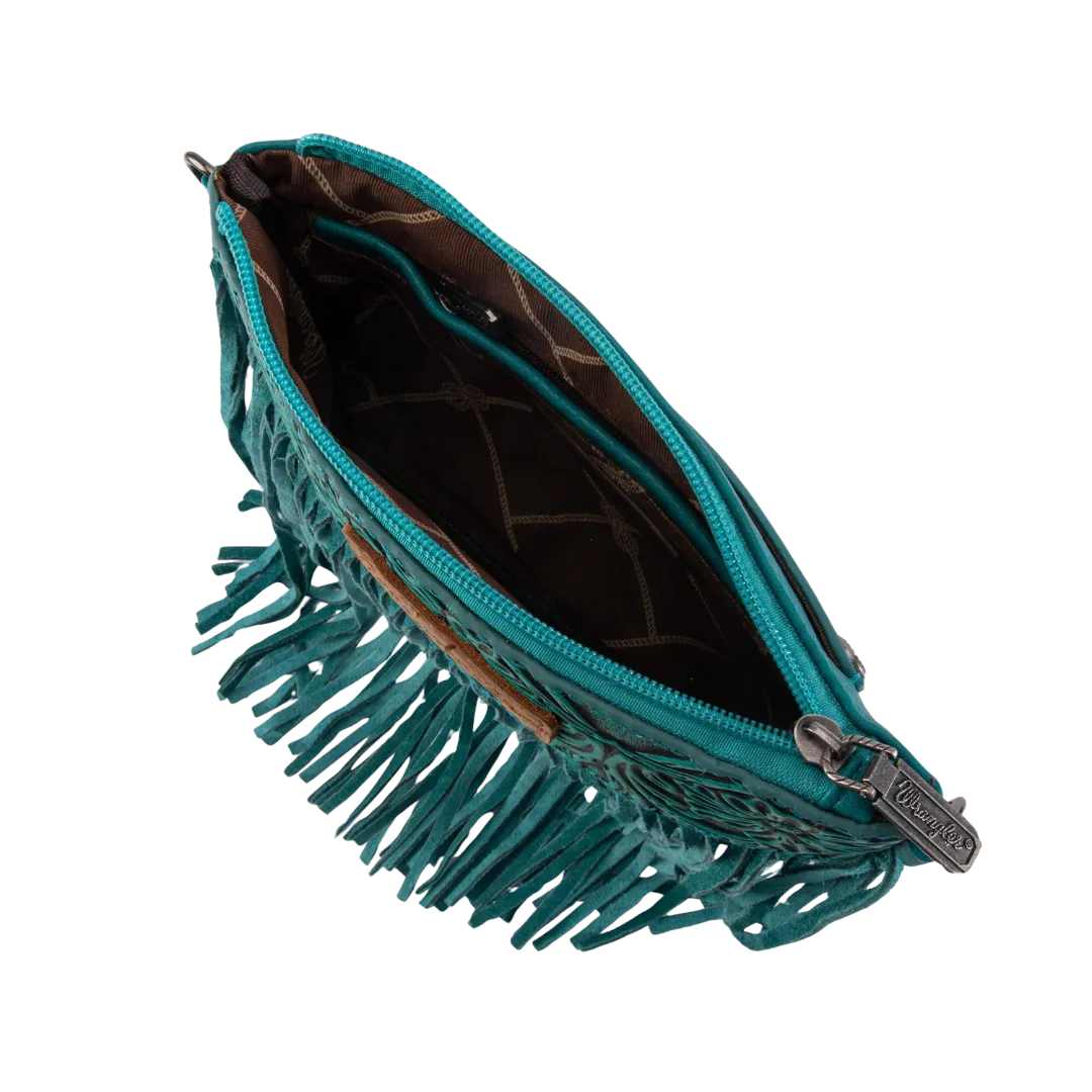 Wrangler Women's Vintage Floral Tooled Crossbody Turquoise Bag