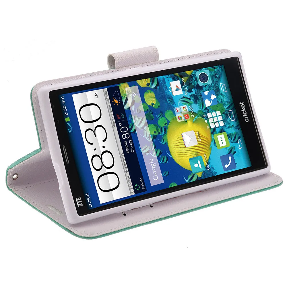 ZTE Grand X Max Case, Wrist Strap Magnetic Flip Fold[Kickstand] Pu Leather Wallet Case with ID & Card Slots - Teal