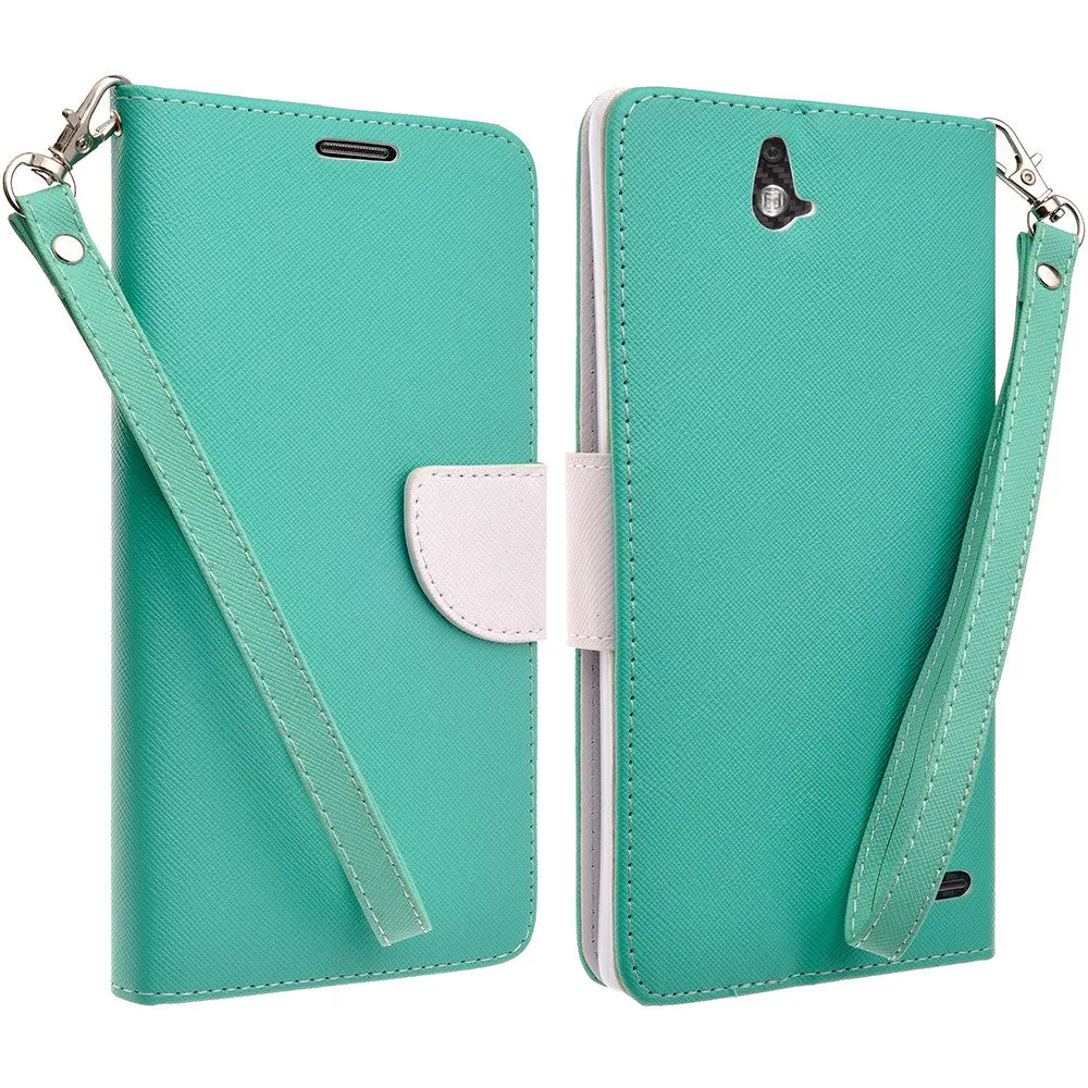 ZTE Grand X Max Case, Wrist Strap Magnetic Flip Fold[Kickstand] Pu Leather Wallet Case with ID & Card Slots - Teal
